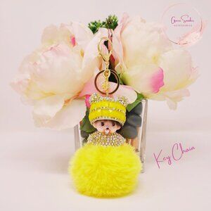 Keychain, Cute Monchichi, Pompom Ball